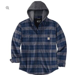 Carhartt Navy Plaid Rugged Flannel Fleece Hooded Shirt Jacket Sz.XL